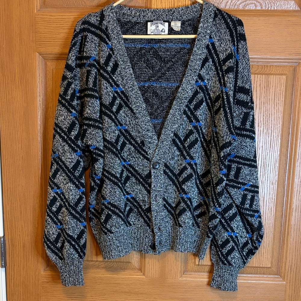 Stylish Black and Blue Geometric Cardigan